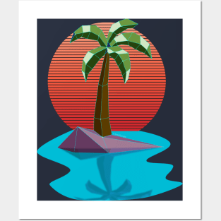 Retro Palm Tree Island Synthwave Sunset Paradise Posters and Art